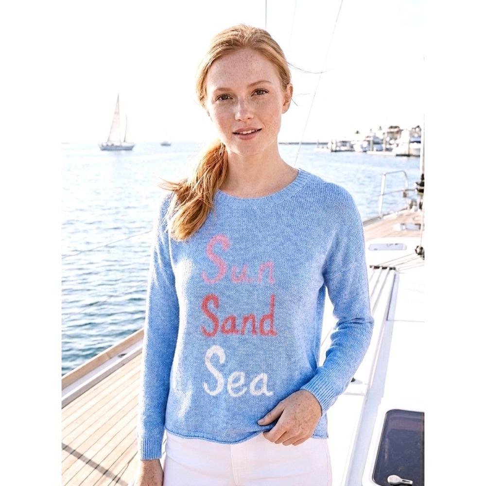 Lilly Pulitzer Sun Sand Sea Pippy Sweater Women Small Blue Pink NEW Beach Preppy